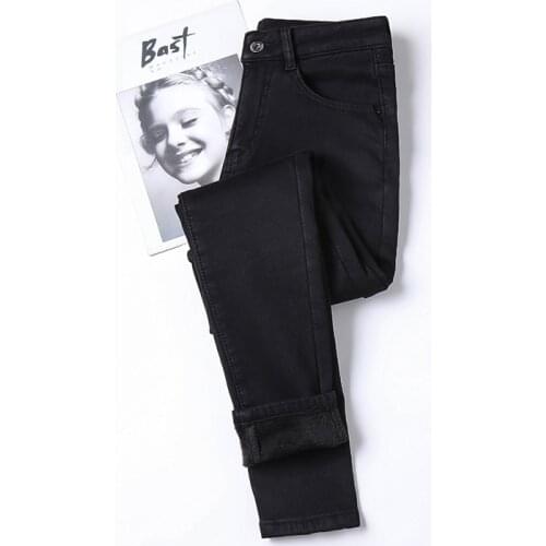 2021 Winter Thick Women Warm Skinny Jeans Simple Stretch Plus Velvet Fleece Female High Waist Denim Pencil Pants Plus size