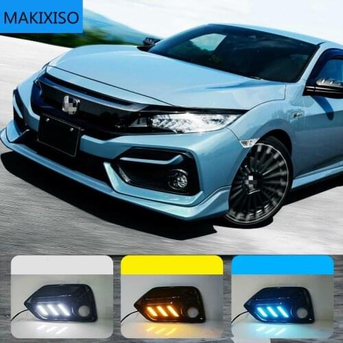 2PCS For Honda CIVIC hatchback 2020 2021 Daytime Running Light LED DRL fog lamp Driving lights Yellow Turn Signal Lamp
