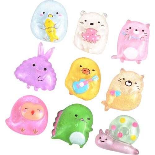 20Pcs Resin Cartoon Cute Animals Appliques DIY Crafts Scrapbooking Kids Hair Accessories Phone Shell Brooch Shoe Decor Materials