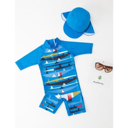 2021 New Arrival Lovely Blue Stripe Baby Boy Swimwear with Swimming Cap/Handsome Beach Sunscreen Surfing Swimsuit3250