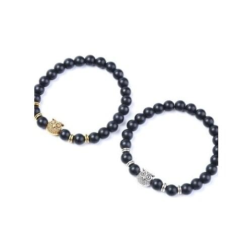 8mm adjusted silver gold Charm owl nature stone bead copper Frosted agate Onyx Bracelet xh424 Reiki Chakra Buddha Yoga