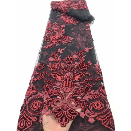 African Lace Fabric Sequins Velvet Embroidery French Tulle Mesh Cloth Sewing Dress Skirt Clothing Accessories 5 Yards Wholesale