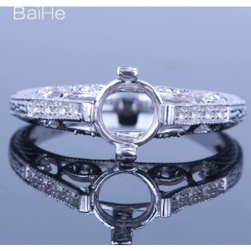 BAIHE Solid 14K White Gold(AU585) Certified Round Cut Engagement Women Trendy Fine Jewelry Elegant unique Semi Mount Ring