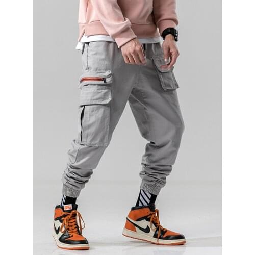 EL BARCO Cotton Hip Hop Men Pencil Pants Black Grey Zipper Pockets Streetwear Cargo Pants Camouflage Green Male Casual Trousers