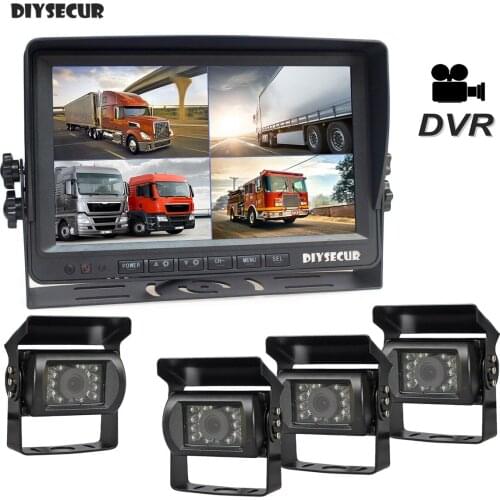 DIYSECUR AHD 9" ISP 4 Split QUAD Car Monitor 1080P AHD IR Night Vision Rear View LED Camera Waterproof with Video Recording