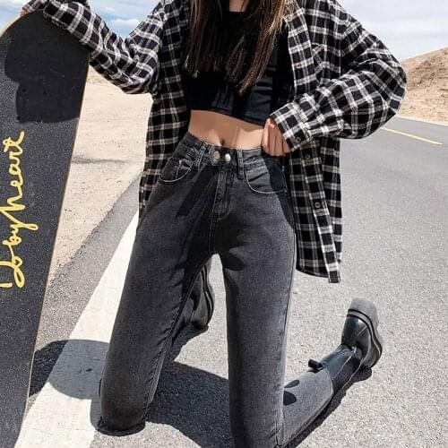 Plus Size 25-40 Oversized Women Jeans High Waist Double Button Slim Skinny All-match Straight Pencil Denim Pants Female