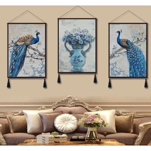 GY European-Style Living Room Decorative Painting Background Painting Lucky Peacock Mural Wall Painting Tapestry on Sofa