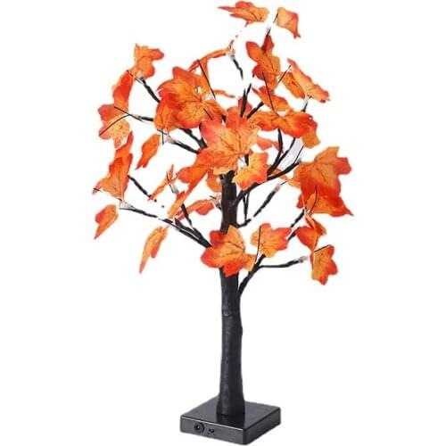 24 inch Inch Prelit Fall Maple Tree with 24 LEDS Lighted Artificial Autumn Fall Tree for Thanksgiving Harvest Indoor Decoration