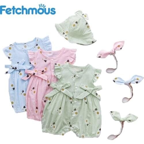 Newborn Clothes Baby Girl 3 Piece Set Romper+Hat+Headband Sweet Sets Toddler Girl Suit 3 6 9 12 18 Months Ropa De Bebe Outfit