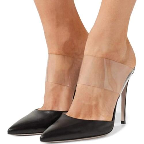 2021 Summer Slippers Women Fashion Thin Heels Sandals Pointed Pvc Transparent Strap Super High Heeled Womens Shoes Pumps Slides