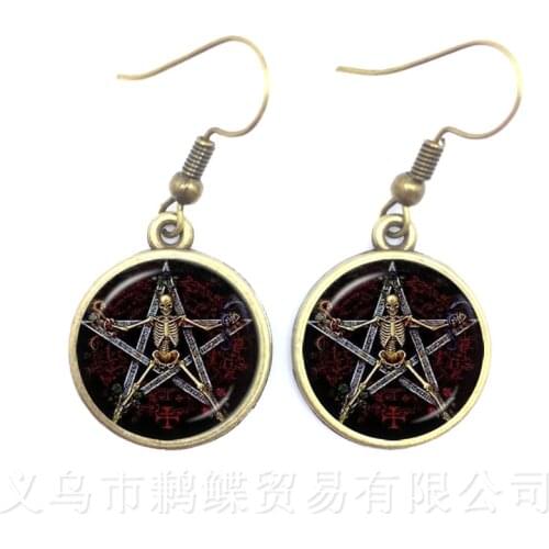 Bestselling Wiccan Locket Earrings Vintage Pentacle Wicca Glass Cabochon Locket Pendant Occult Charms Drop Earring Gift Talisman