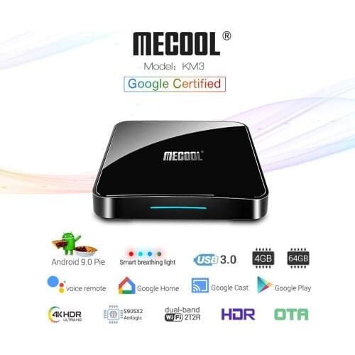 MECOOL 20PCS/LOT Google Certified Androidtv TV Box KM3 ATV Android 9.0 4G/64G Voice Control
