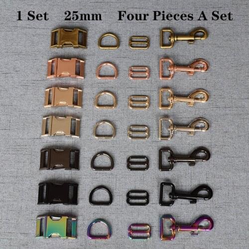 1 Set 25mm Metal D Ring Snap Hook Straps Slider Adjustable Release Buckle DIY Dog Collar and Leash Accessories 4JT25mmB07