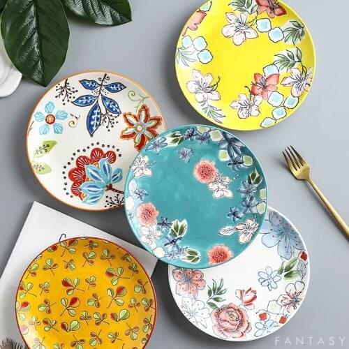 Foreign Trade Authentic Tableware Hand-Painted Relief Glazed Plate High-End Creative Kitchen Plate Salad Steak Plate Sushi Plate