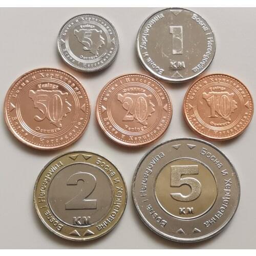 Rare Set 7 Pcs Bosnia and Herzegovina Coins 5-10-20-50 Finney-1-2-5 Mark 100% Real Original Coins Genuine Collection Coins Unc