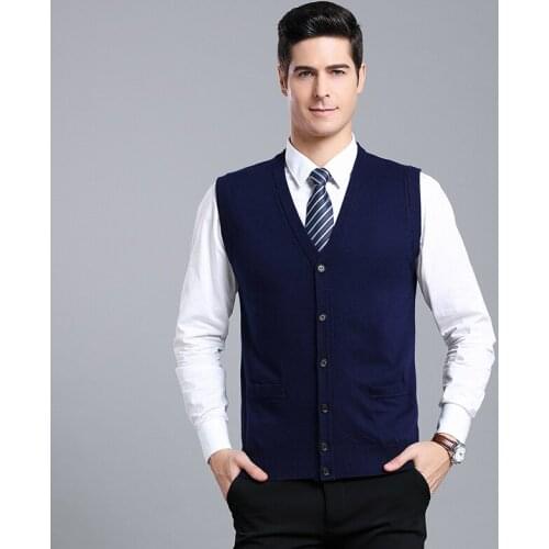 Men Sleeveless Cardigan Sweater Male Autumn Spring Wool Knitted Solid Sweater Man Business V Neck Top 2019 New Slim Fit