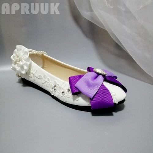 Flats purple bowknot bridal wedding flats shoe woman plus size 41 42 female ladies party proms dress ceremony dancing girls shoe