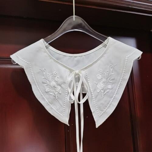 066F Fashion Women False Collar Flower Pattern Embroidery False Collar Tie Summer Outfit Accessories Exquisite Decoration