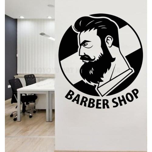 Gentleman Barber Shop Logo Wall Decal Art Man Salon Haircut Beard Face Tools Beauty Salon Wall Window Decor Sticker Y151