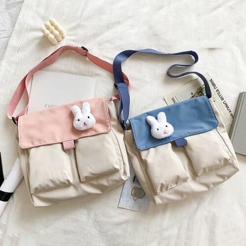 New Cute Women Shoulder Bag Canvas Handbag Messenger Bag Ladies Book Bag Tote Girls Clutch Cartoon Rabbit Decor