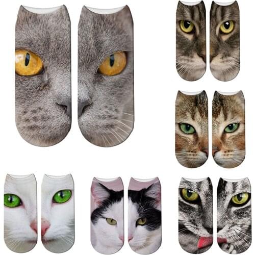 2019 New 3D Printing Women Socks Cotton Sock Fashion Unisex Animal Socks Cat Meias Female Funny Low Ankle Sock 7S-ZWS40