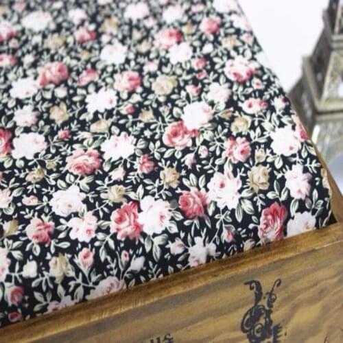 So Pretty Black & Orange Blooming Rose Flower Printed Cotton Poplin Fabric 50x145cm Free Shipping