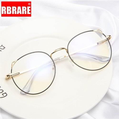 RBRARE New Metal Anti-blue Light Glasses Frame Women Fashion Cat Eye Glasses with Rhinestone Computer Student Goggles Espejuelos