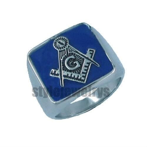 Wholesale Blue Masonic Ring Stainless Steel Jewelry Classic Freemasonry Masonic Biker Men Ring SWR0011A