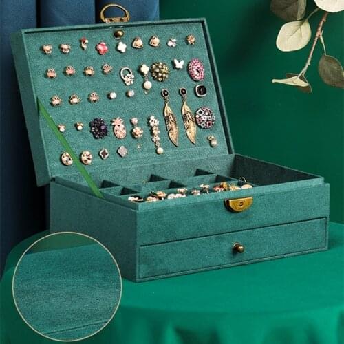 New Style Luxury Jewelry Boxes 3 Layers With Lock Large Space Organizer For Ring And Necklace Velvet Jewelry Holder 4 Color