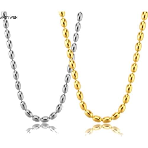 ANDYWEN 925 Sterling Silver Gold Beads Charm Chain Choker Necklace 2020 Rock Punk Luxury Fashion JeweLuxury Fashion Jewelry