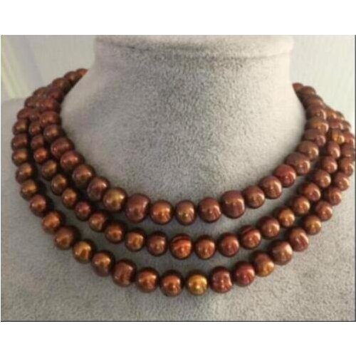 49" 9-10 mm natural south chocolate baroque pearl necklace yellow clasp