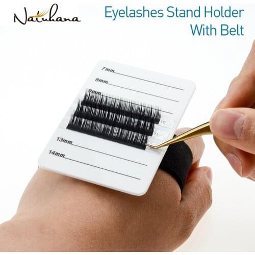 NATUHANA Acrylic Eyelash Extension Organizer Pallet False Lash Stand Tile Palette Eyelash Adhesive Glue Ceramic Holder with Belt