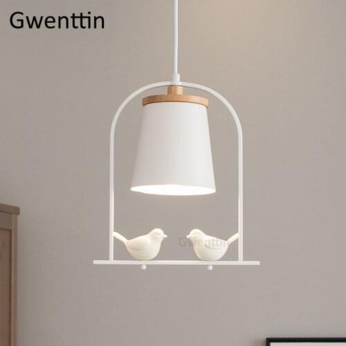 Nordic Bird Pendant Light Wood Iron Hanging Lamp for Dining Room Lights Kitchen Lighting Fixtures Modern Luminaire Home Decor