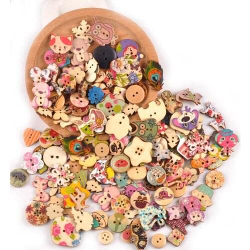 15-35mm Vintage 30pcs Mixed Painting Wooden Buttons For Crafts Scrapbooking Sewing Clothes Button DIY Kid Apparel Supplies