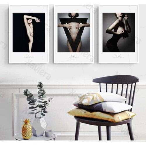Sexy Girl Semi Nude Black Skirt Art Posters and Prints Nordic Modern Fashion Canvas Painting Pictures Bedroom Home Decorations