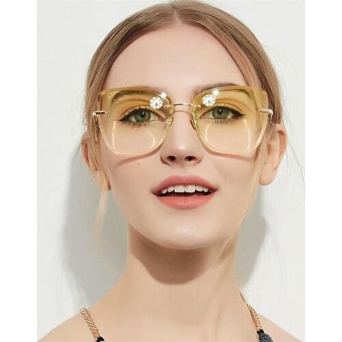 Seasonal hot sale frameless big frame sunglasses women 2021 new retro ocean lens transparent color men women glasses UV400