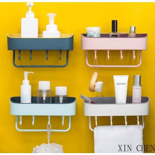 Beautiful bathroom storage rack Waterproof Free of punch Self Adhesive Shelf Set Bathroom Storage Rack with hanger - 1 Piece