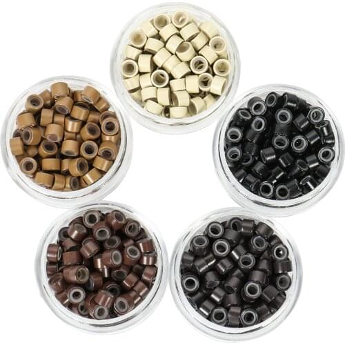 Hair Extentions Micro Rings Links Beads 1000pcs 5.0x3.0x3.0 mm Silicone Lined Beads for Human Hair Extensions Tool