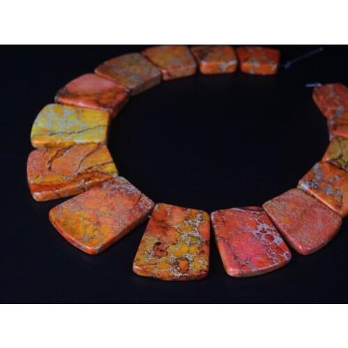 15pcs Orange Impression Jaspers Top Drilled Trapezoid Slab Beads,Ocean Sediment Emperor Stone Graduated Necklaces Trendy Jewelry