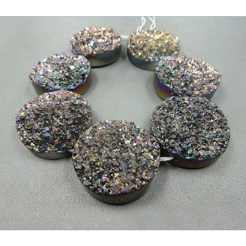30mm Necklace Beautiful Rainbow Titanium Around Druzy Stone Quartz Bead Pendants Top Drilled Drusy Necklace Slab Bead Jewlery