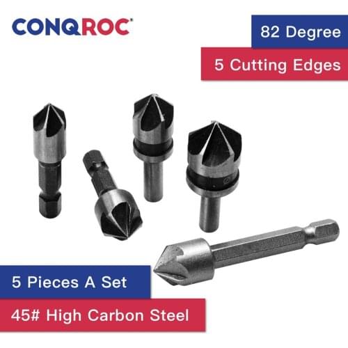 5pcs 82 Degree Hex Shank Countersink Drill Bit 5 Flutes High Carbon Steel Wood Chamfers Counter Sink Chamfering Debur Tool Set