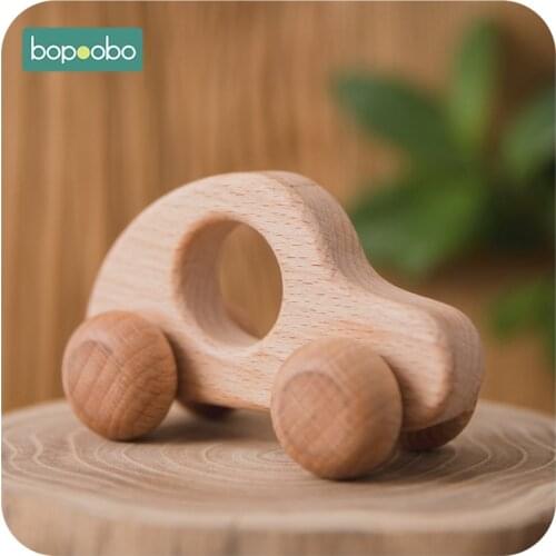 Bopoobo 1pc Wooden Car Wooden Teether Animal Car Ecofriendly Baby Crib Toy Wooden Baby Accessories Wooden Teether Baby Toys