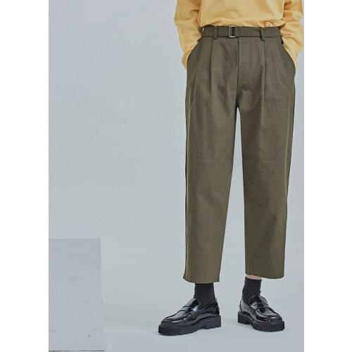 Mens casual pants spring and summer thin pants mens straight loose suit pants elastic waist quarter Pants Large Korean version