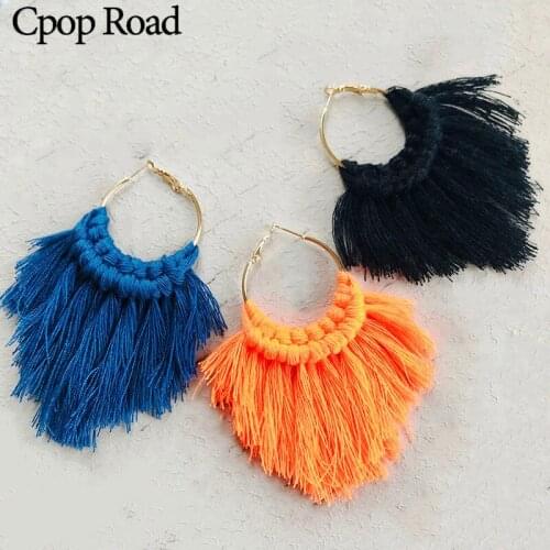 Cpop New Boho Handmade Weave Macrame Earring Bridesmaid Jewelry Ethnic Feather Fringe Fashion Tassel Earrings Women Accessories