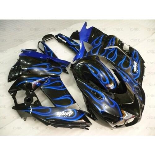 For ZZR 1400 2006 - 2011 Body Kits ZZ-R1400 2008 Black Blue Flame Plastic Fairings ZZR 1400 2011 Motorcycle Fairing Unpainted