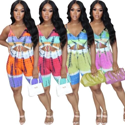 Euramerican Sexy Appeal Slim Body Thin Waist Print Short Sleeve Suspender Takes Out Rope Bind Belt Knickers Leisure Two Pcs Set