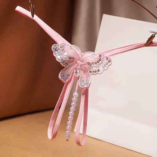 Erotic lingerie Open slit hot G-String pearl sexy massage Thongs womens underwear sequin embroidery transparent for Sex mesh