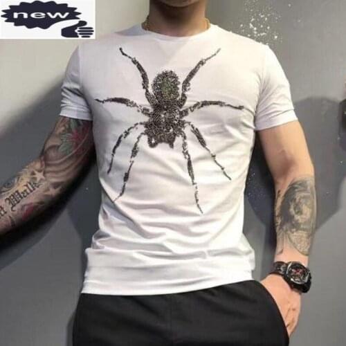 Embroidery Men Cotton Casual Short Sleeve Summer Loose White T shirt Male Brand Clothing O-Neck Animal Pattern T-shirt