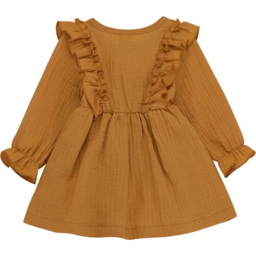 Top Cotton And Linen Girls Dress Clothes Solid Color Long Sleeved Ruffled Spring And Autumn New Arrival