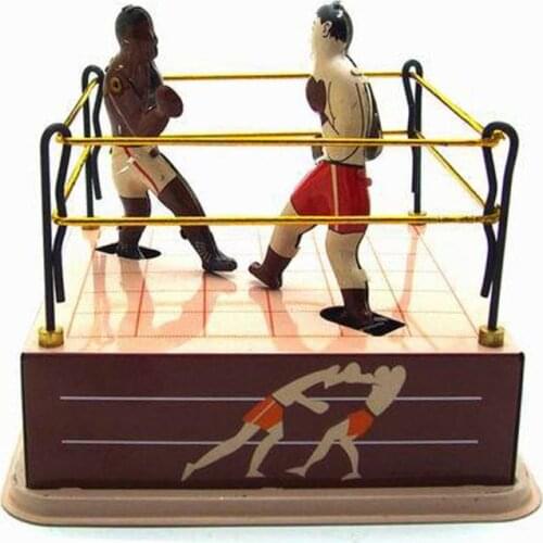 Classic Vintage Tin Toy Boxing Ring Wrestling Boxers with Wind-Up Key Adults Novelty Retro Style Gift